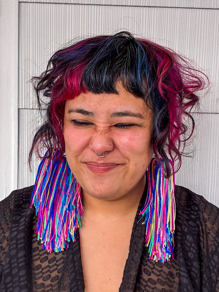Rainbow Jewel Fringe Hoops