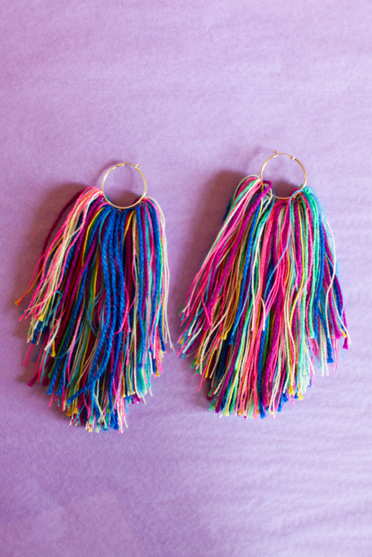 Rainbow Jewel Fringe Hoops