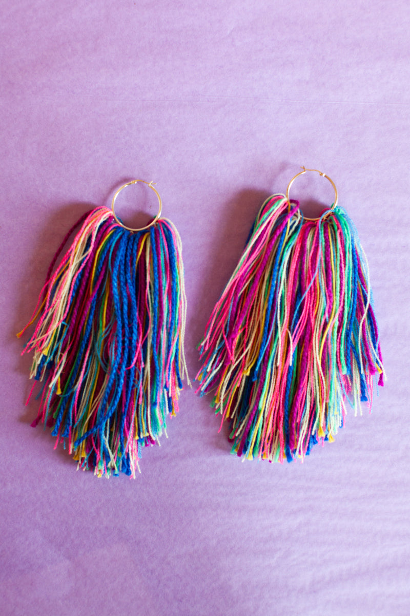 Rainbow Jewel Fringe Hoops